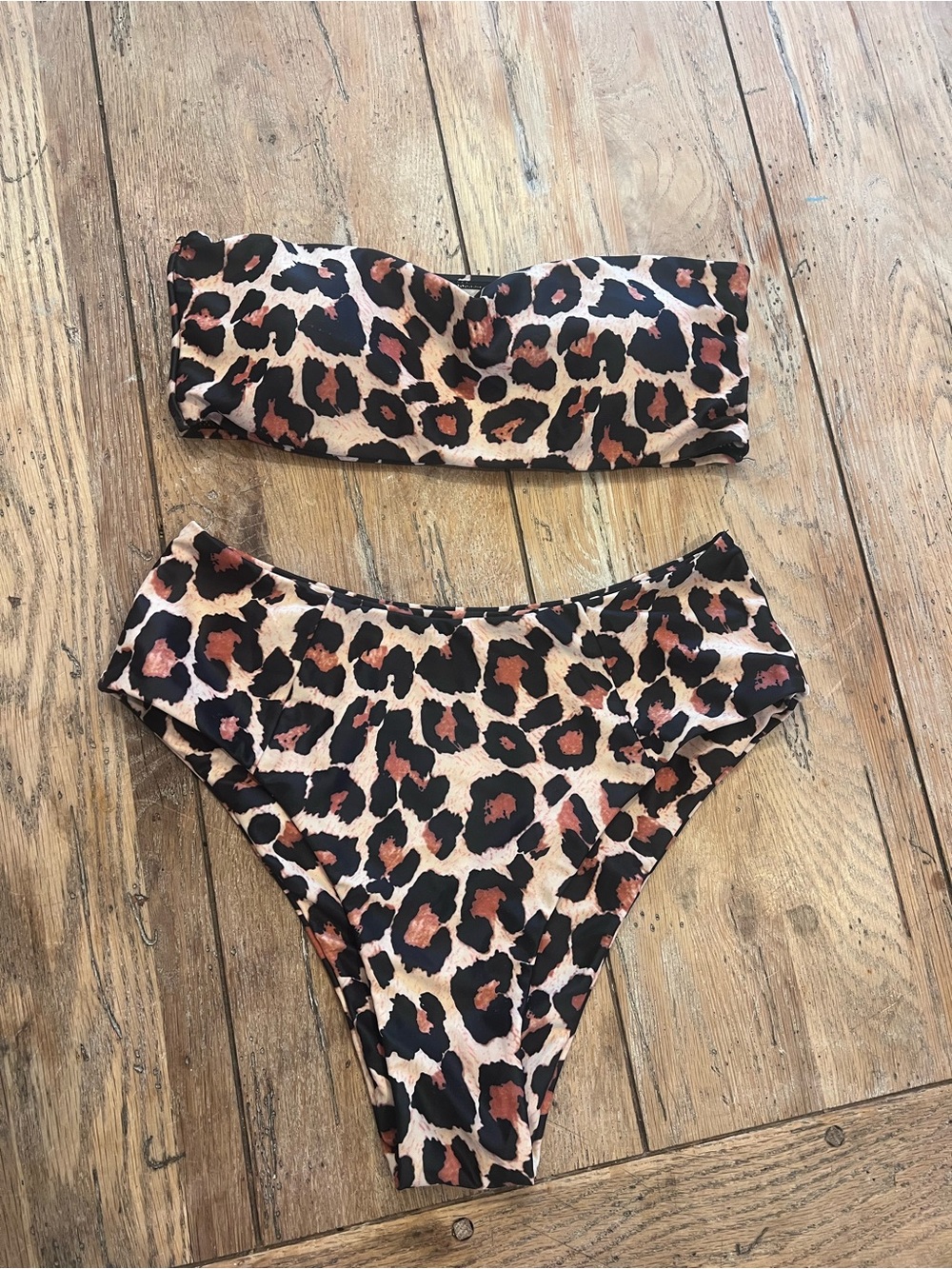 Women’s Multicolor Leopard Print Bandeau Strapless High-Waist Bikini 2pc S